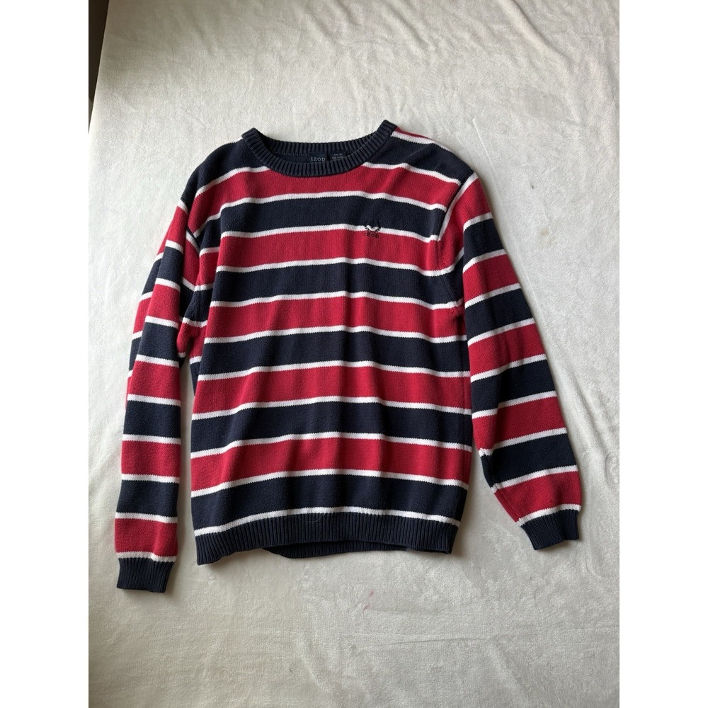 IZOD Sweater Boys Size 14 16 Striped Knit Pullover Cotton Crewneck Preppy